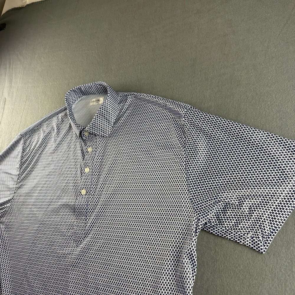 Collars & Co Shirt Men's XL Blue White Geometric AOP Polo Dress Collar Office